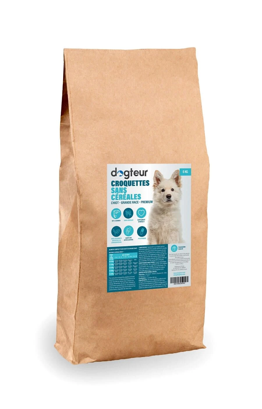 Dogteur Premium Sans Céréales Saumon Chiot De Grande Et Moyenne Race 6 Kg