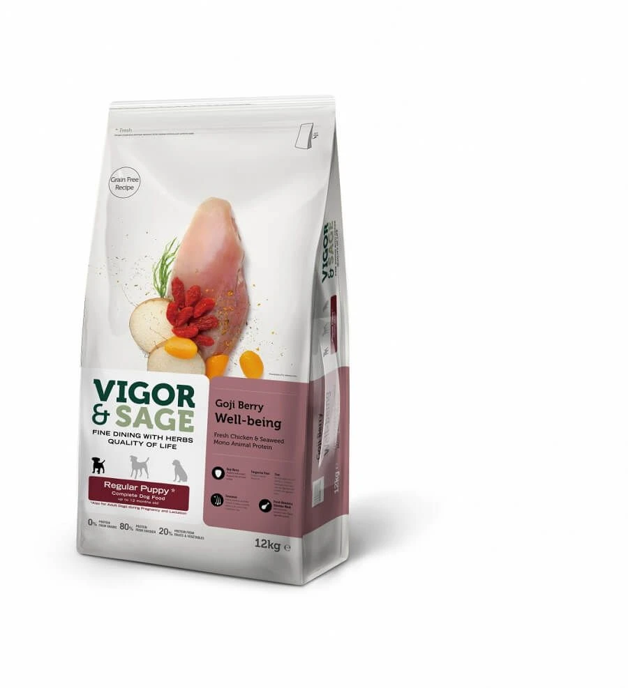 Vigor & Sage Chiot Baie De Goji/Poulet Thé Vert 12 Kg
